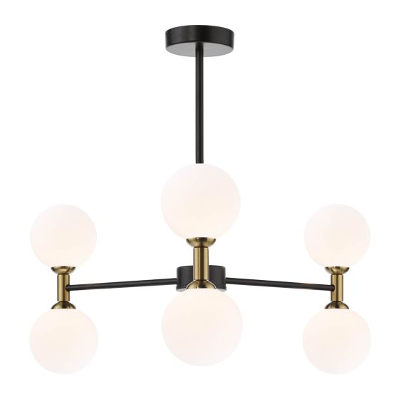 Takara 6 Light Semi-Flush Matt Black and Bronze With Opal Glass
