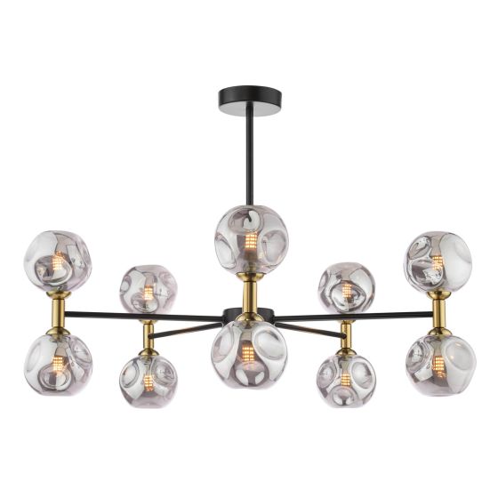 Takara 10 Light Semi-Flush Matt Black and Bronze With Closed Organic Amber Glass