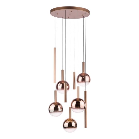 Telis 9 Light Cluster Pendant Matt Bronze and Bronze Ombre Glass LED