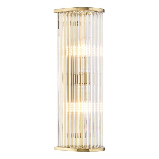 Tobiah 2 Light Bathroom Wall Light Natural Brass and Glass IP44