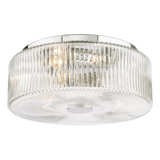 Twyman 4 Light Bathroom Ceiling Light Polished Chrome and Ribbed Glass IP44