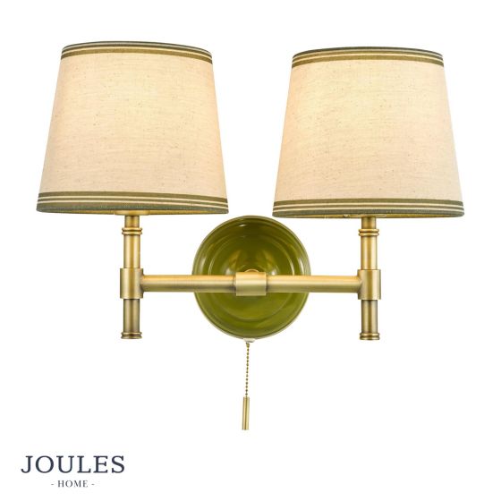 Joules Upton 2 Light Wall Light Matt Green and Matt Antique Brass With Shade