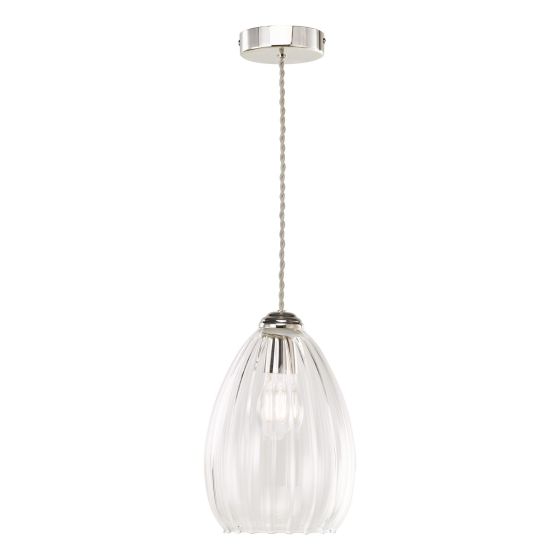 Valora Pendant Polished Nickel and Ribbed Glass