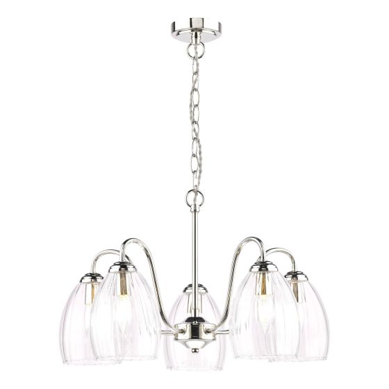 Valora 5 Light Pendant Polished Nickel and Ribbed Glass