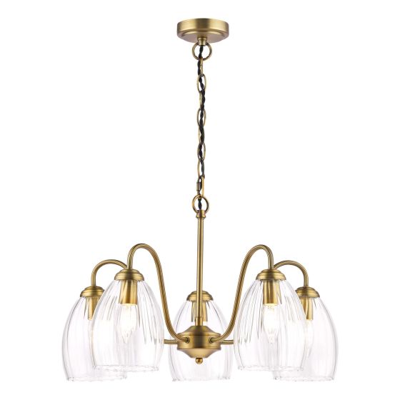 Valora 5 Light Pendant Antique Bronze and Ribbed Glass
