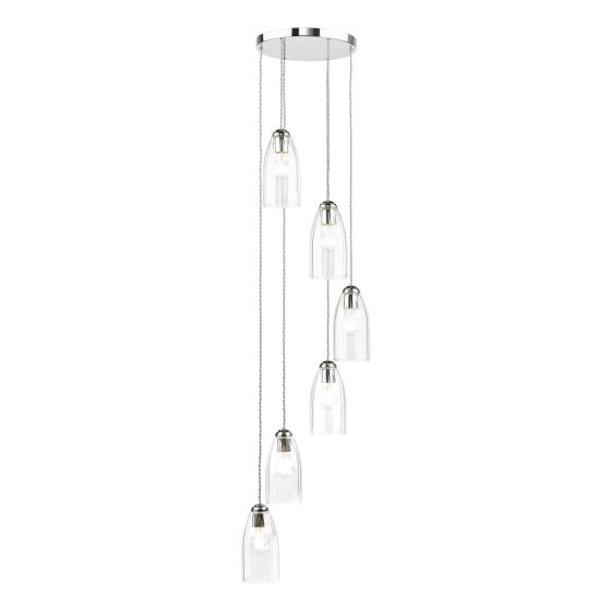 Valora 6 Light Cluster Pendant Polished Nickel and Ribbed Glass