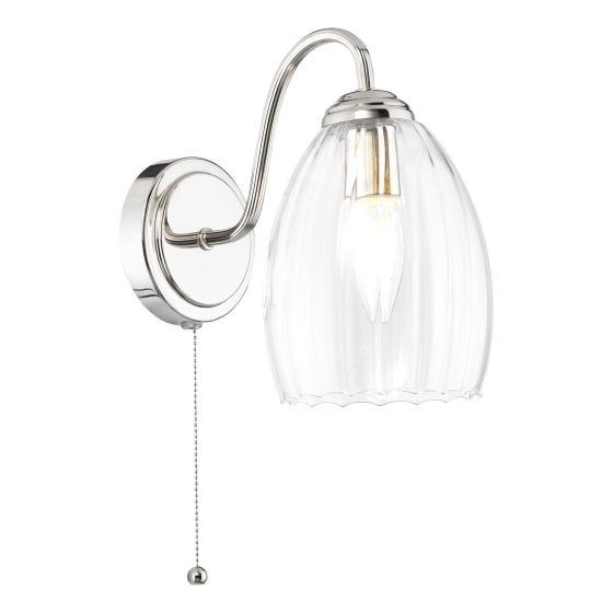 Valora Wall Light Polished Nickel and Ribbed Glass