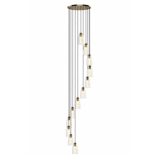Valora 12 Light Cluster Pendant Antique Bronze and Ribbed Glass