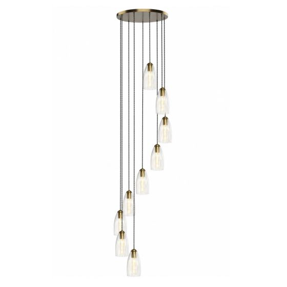 Valora 9 Light Cluster Pendant Antique Bronze and Ribbed Glass