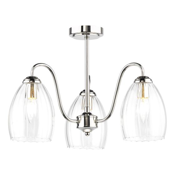 Valora 3 Light Semi-Flush Polished Nickel and Ribbed Glass