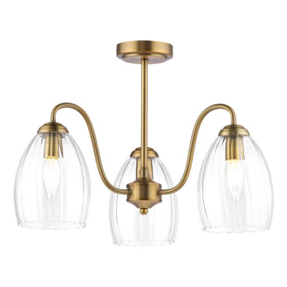 Valora 3 Light Semi-Flush Antique Bronze and Ribbed Glass