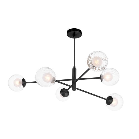 Vignette 6 Light Pendant Matt Black With Clear/Opal Glass