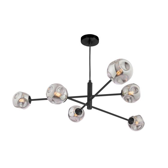 Vignette 6 Light Pendant Matt Black With Closed Organic Smoked Glass