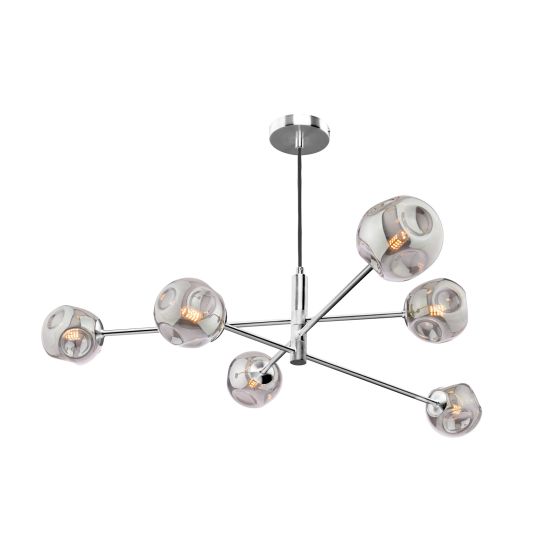 Vignette 6 Light Pendant Polished Chrome With Closed Organic Smoked Glass