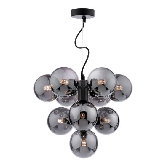 Vine 10 Light Pendant Satin Black With Smoked Glass