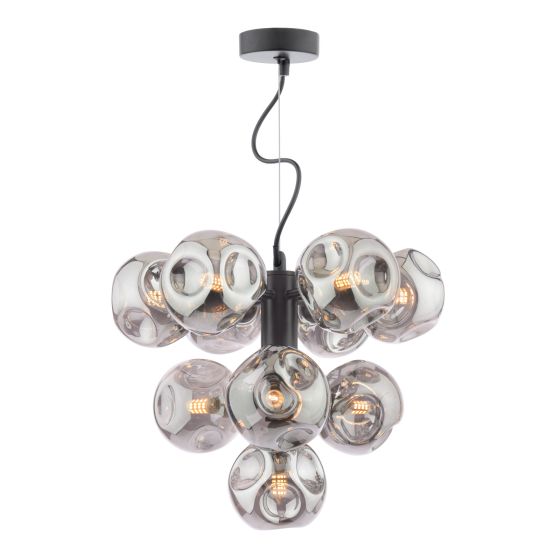 Vine 10 Light Pendant Satin Black With Closed Organic Smoked Glass