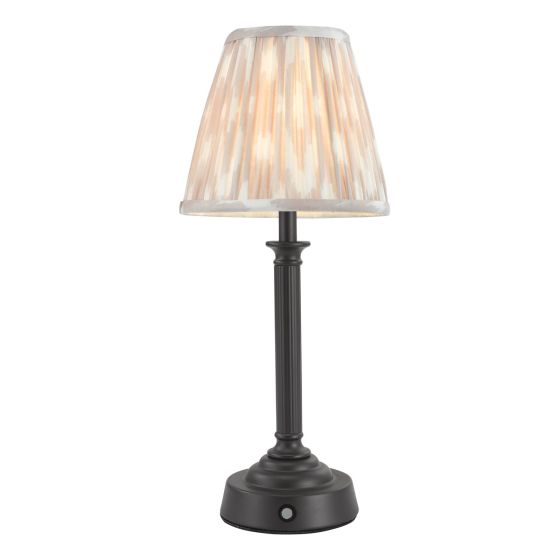 Virgil Rechargeable Table Lamp Matt Black With Taupe Ikat Shade LED