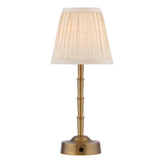 Wyman Rechargeable Table Lamp Antique Bronze With Linen Pleated Shade LED