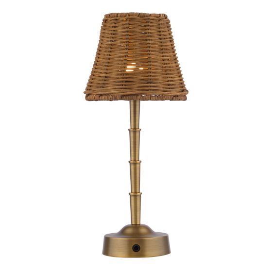 Wyman Rechargeable Table Lamp Antique Bronze With Rattan Shade LED
