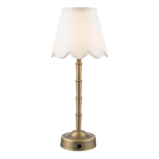 Wyman Rechargeable Table Lamp Antique Bronze With Linen Scallop Shade LED
