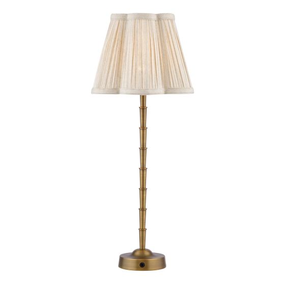 Wyman Rechargeable Table Lamp Antique Bronze With Linen Pleated Scalloped Shade LED