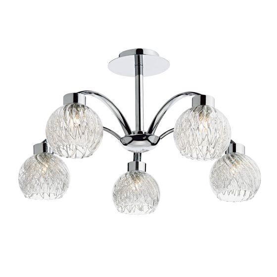 Yasmin 5 Light Semi-Flush Polished Chrome and Ribbed Glass