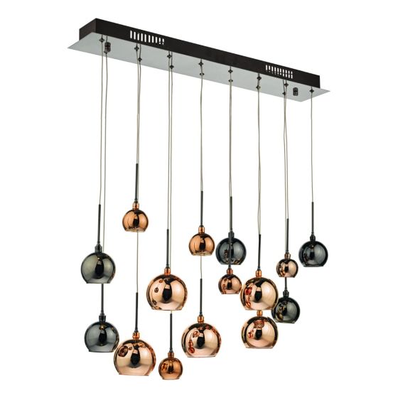 Aurelia 15 Light Bar Pendant Black Chrome & Copper/Bronze Glass