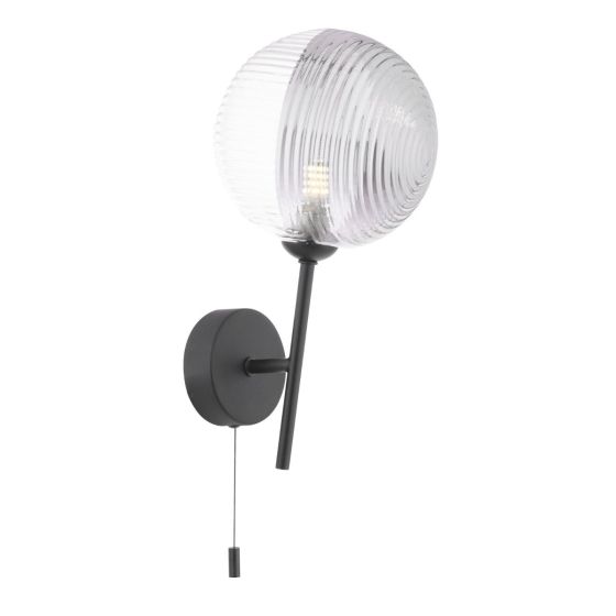 Cohen Wall Light Matt Black With Smoked/Clear Ribbed Glass