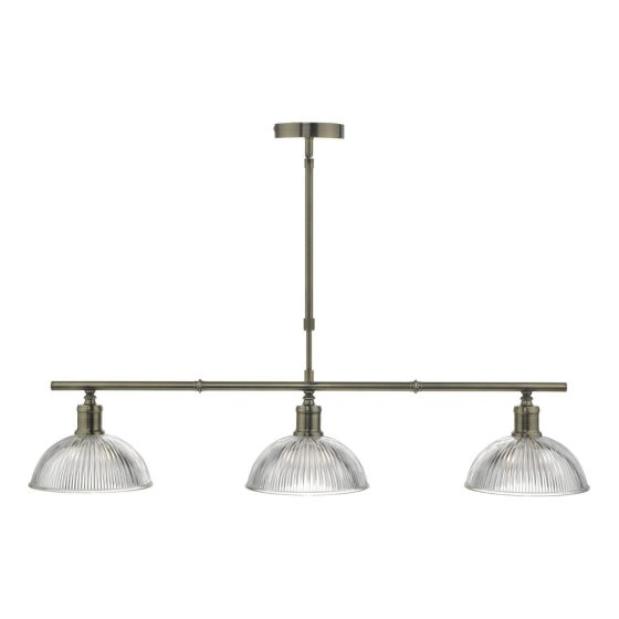 Dara 3 Light Bar Pendant Antique Brass and Ribbed Glass