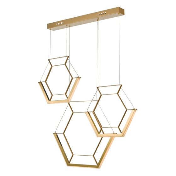 Hexagon 3 Light Pendant Gold LED