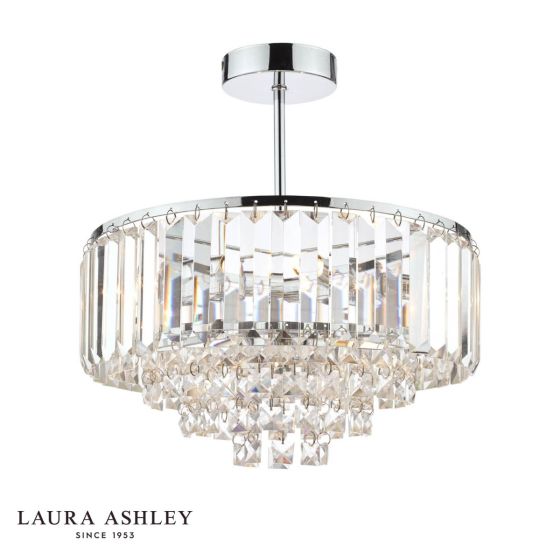 Laura Ashley Vienna 3lt Semi Flush Crystal & Polished Chrome 