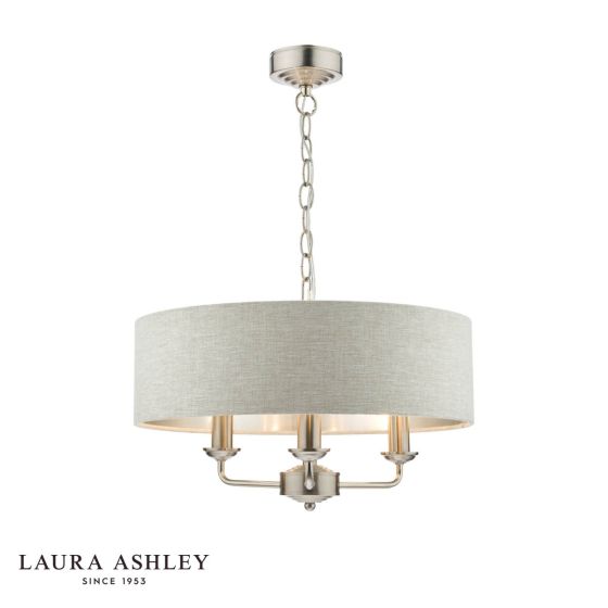 Laura Ashley Sorrento 3 Light Shadelier Satin Nickel With Natural Shade