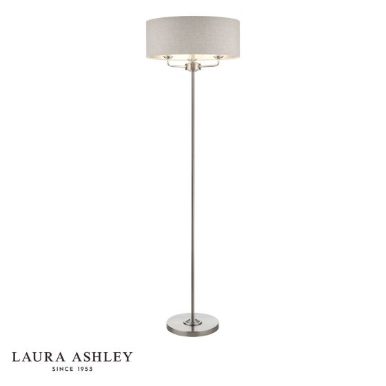 Laura Ashley Sorrento 3 Light Floor Lamp Satin Nickel and Natural With Shade