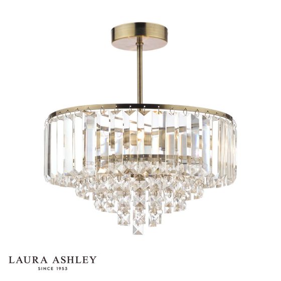 Laura Ashley Vienna 3 Light Semi-Flush Crystal and Antique Brass