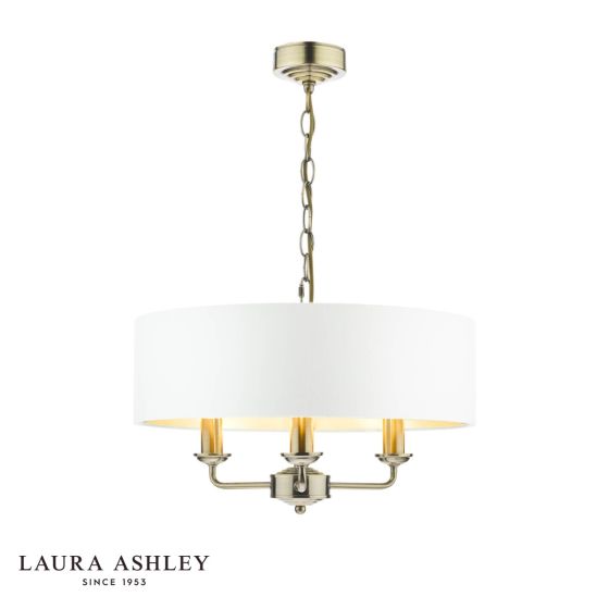 Laura Ashley Sorrento 3 Light Shadelier Antique Brass and Ivory With Shade