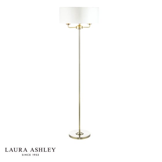 Laura Ashley Sorrento 3 Light Floor Lamp Antique Brass and Ivory With Shade