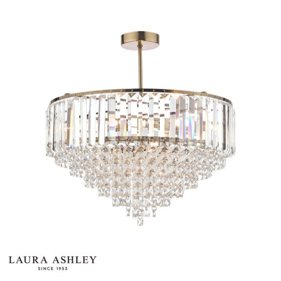 Laura Ashley Vienna 5 Light Semi-Flush Crystal and Antique Brass