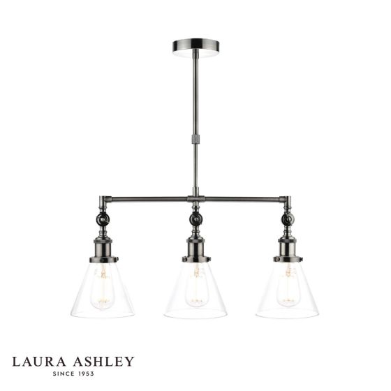 Laura Ashley Isaac 3 Light Bar Pendant Satin Nickel and Glass