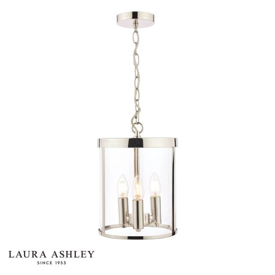 Laura Ashley Selbourne 3 Light Pendant Polished Nickel and Glass