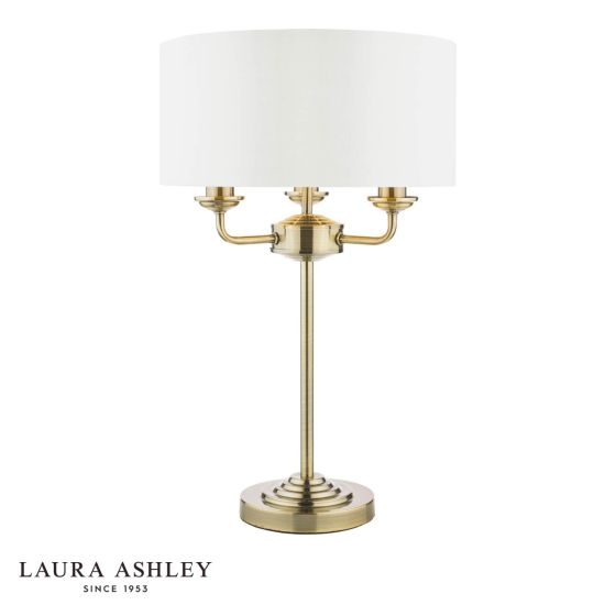 Laura Ashley Sorrento 3 Light Table Lamp Antique Brass and Ivory With Shade