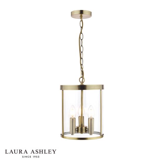 Laura Ashley Selbourne 3 Light Pendant Antique Brass and Glass