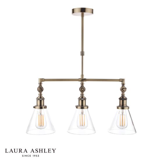 Laura Ashley Isaac 3 Light Bar Pendant Antique Brass and Glass