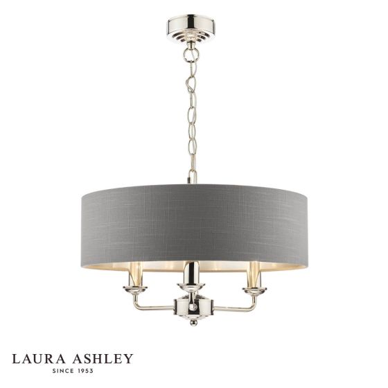 Laura Ashley Sorrento 3 Light Shadelier Polished Nickel and Grey With Shade