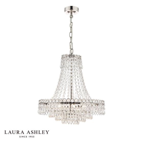 Laura Ashley Enid 5 Light Chandelier Faceted Glass and Polished Nickel
