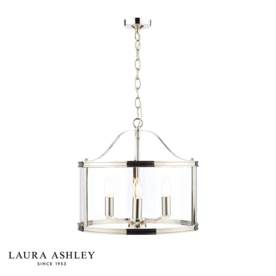 Laura Ashley Harrington 3 Light Pendant Polished Nickel and Glass