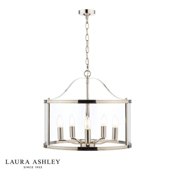 Laura Ashley Harrington 5 Light Pendant Polished Nickel and Glass