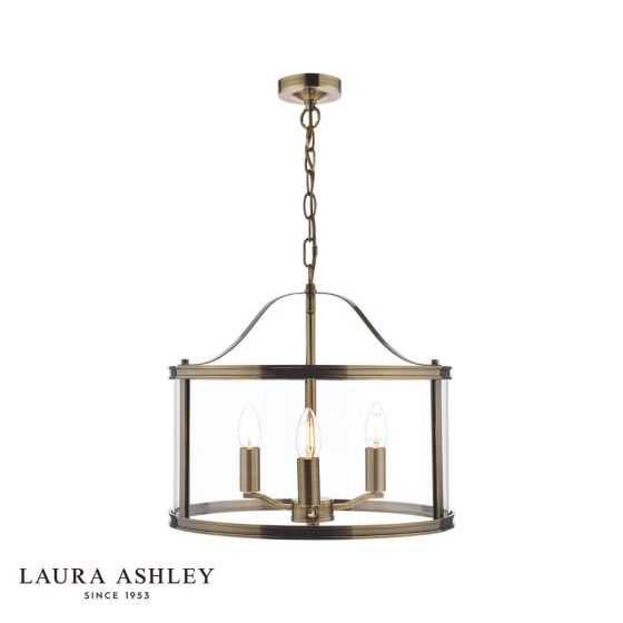 Laura Ashley Harrington 3 Light Pendant Antique Brass and Glass