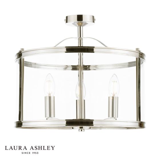 Laura Ashley Harrington 3 Light Semi-Flush Polished Nickel and Glass