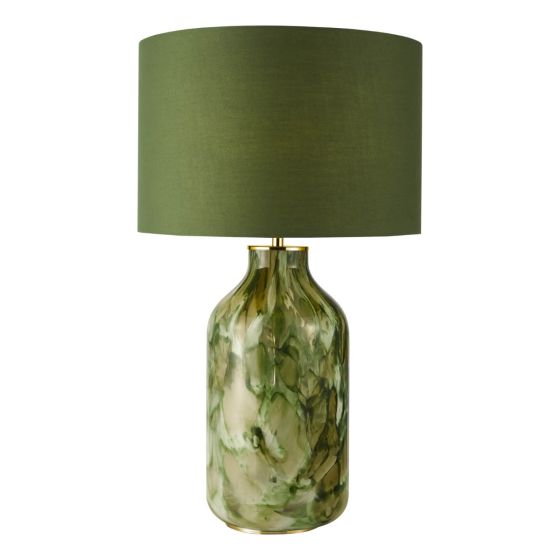 Nuria Table Lamp Green Art Glass and Antique Brass With Shade