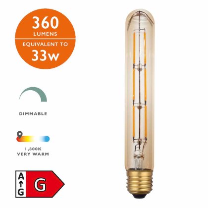 (Pack of 5) Vintage LED ES/E27 Tube Light Bulb (Lamp) 6w 360lm 1800k